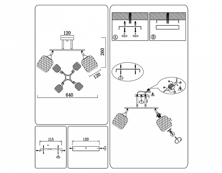 TR80175/4 WH/FGD белый/золото E27/4 max 40W D640*260